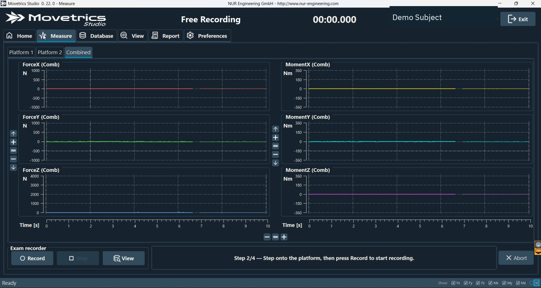 Live graphs and recording controls available during a custom recording