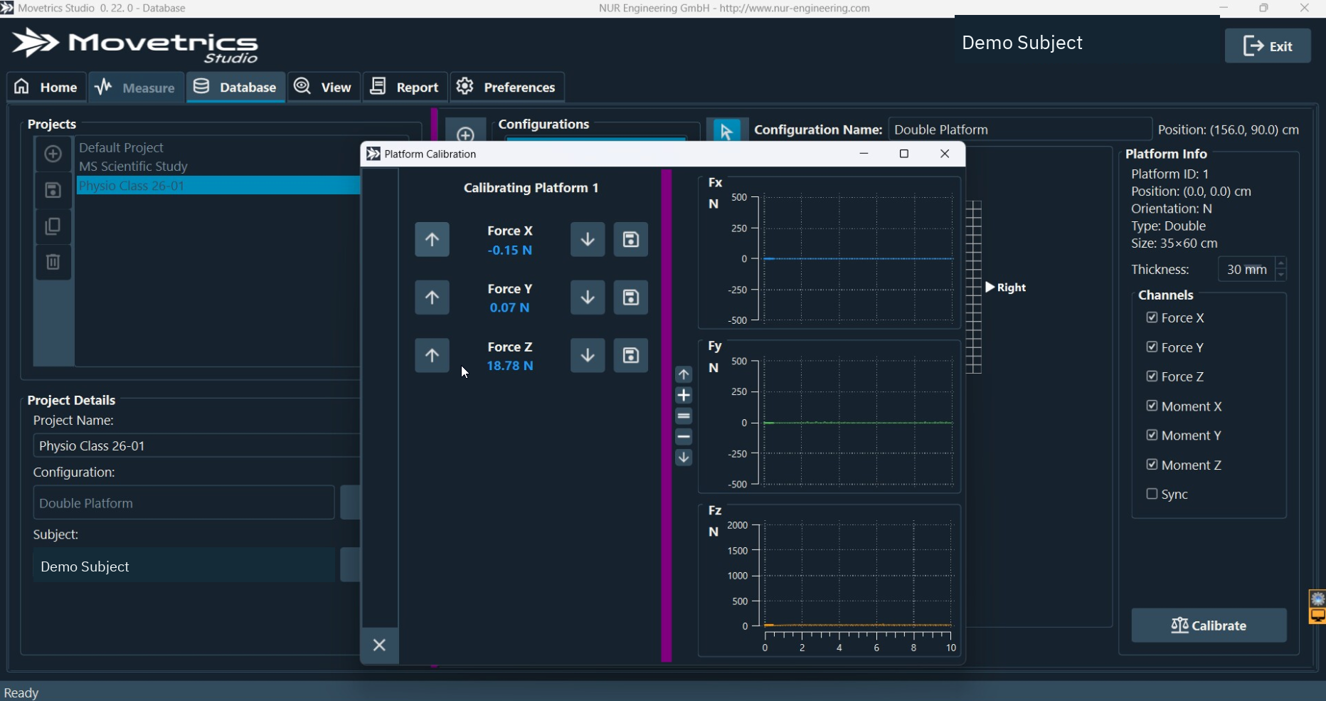 Calibration interface in its configuration context without procedural instructions