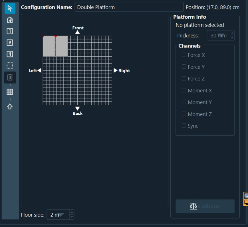 Configuration editor showing platform positions and orientation in the saved layout